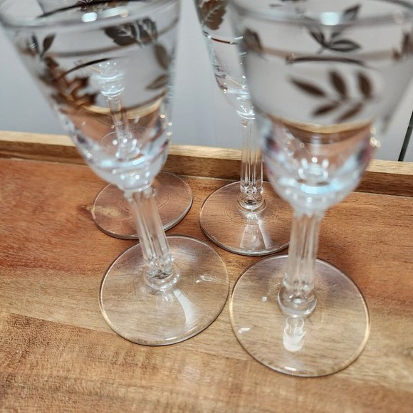 4) Libbey Cordial Glasses 4.25" Hostess Set 1oz Silver Leaf Foliage - Picture 9 of 12